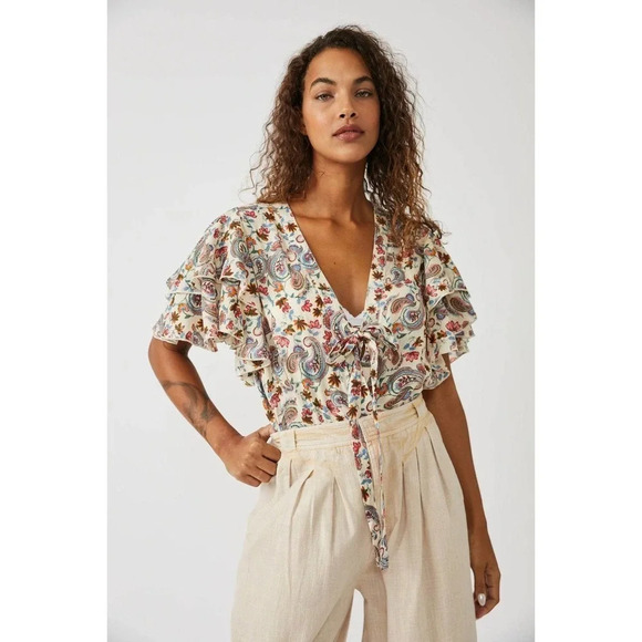 Free People Women's Call Me Later Bodysuit Floral in White Size Small - Picture 3 of 16